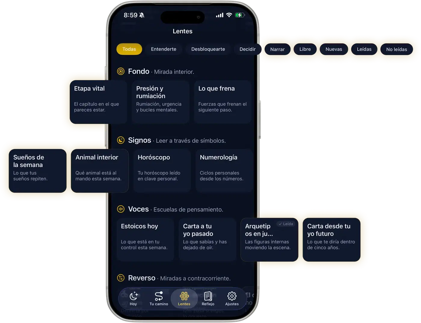App Tisbo en un iPhone — una app para mirar hacia dentro